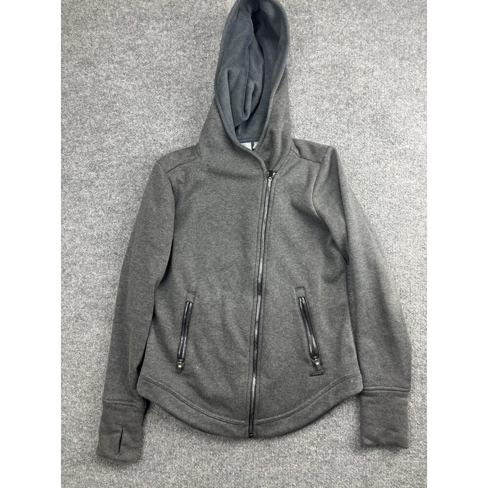 Athleta Jacket Womens Small Gray Fleece Lined Asymmetrical Zip Hoodie Sweatshirt